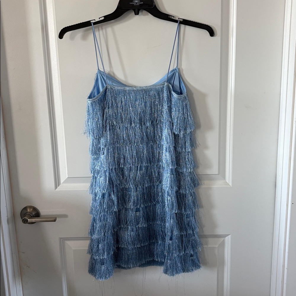 Zara Light Blue Fringe Slip Dress NWT - Picture 2 of 3